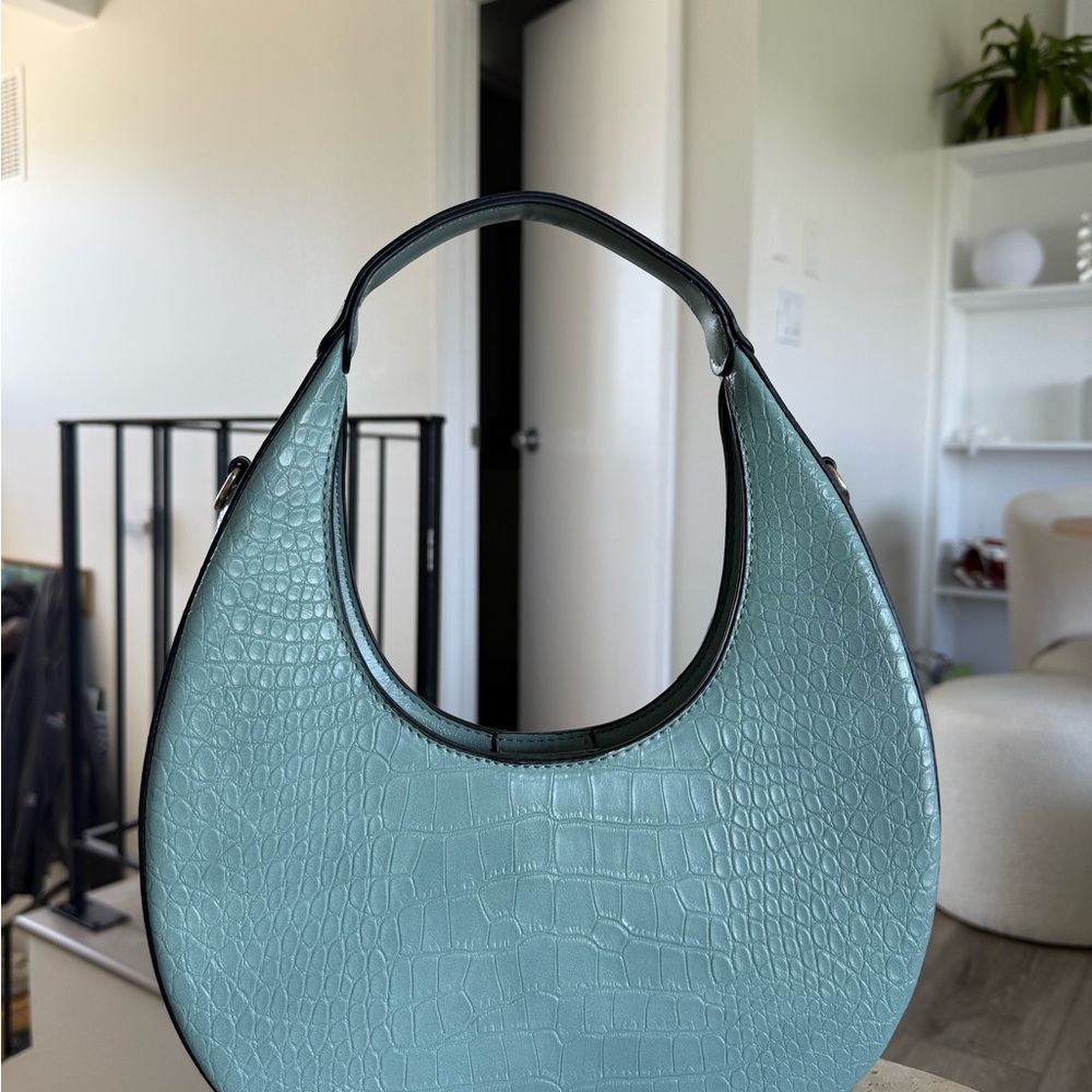 Crocodile-Embossed Blue Handbag